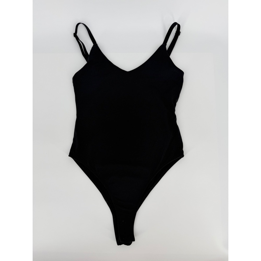 Zara Womens Black V-Neck Spaghetti Strap Thong Bodysuit Size Small Minimalist - Picture 2 of 4